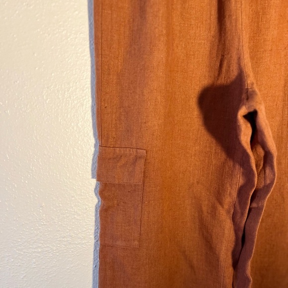 Chico's Womens Cargo Cropped Pants Size 0 Burnt Orange Linen Casual Lagenlook - Picture 3 of 6